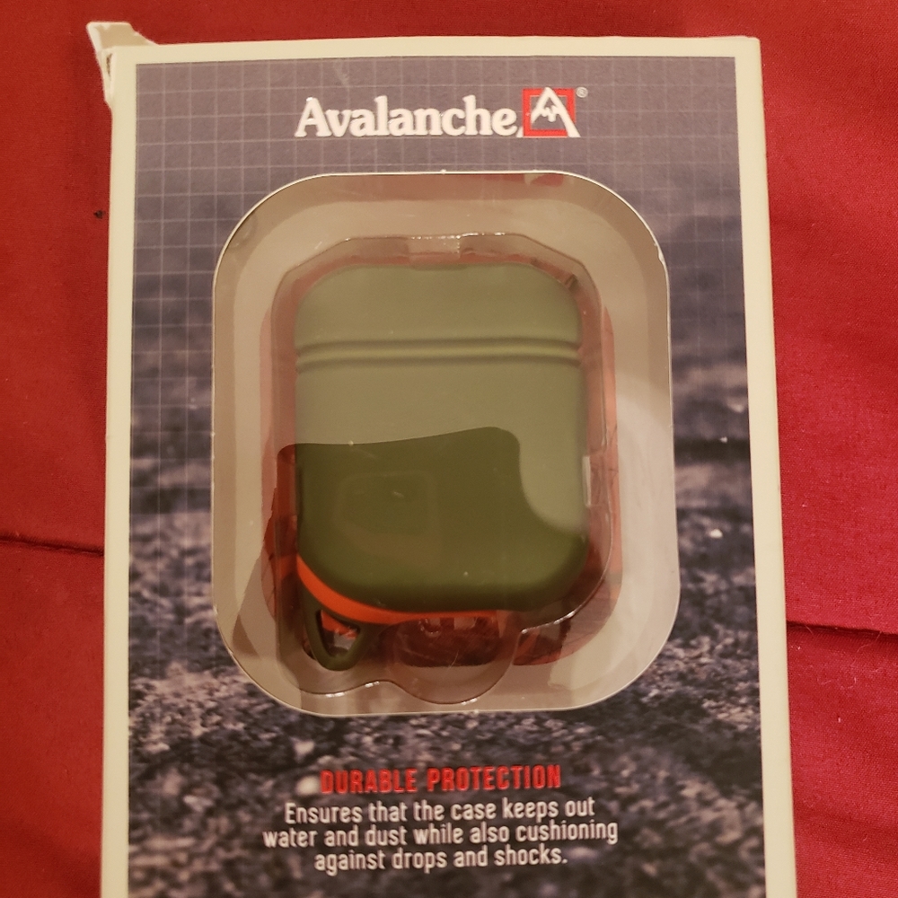 Avalanche case for air pods. Keeps out water and dust, has a clip for carrying